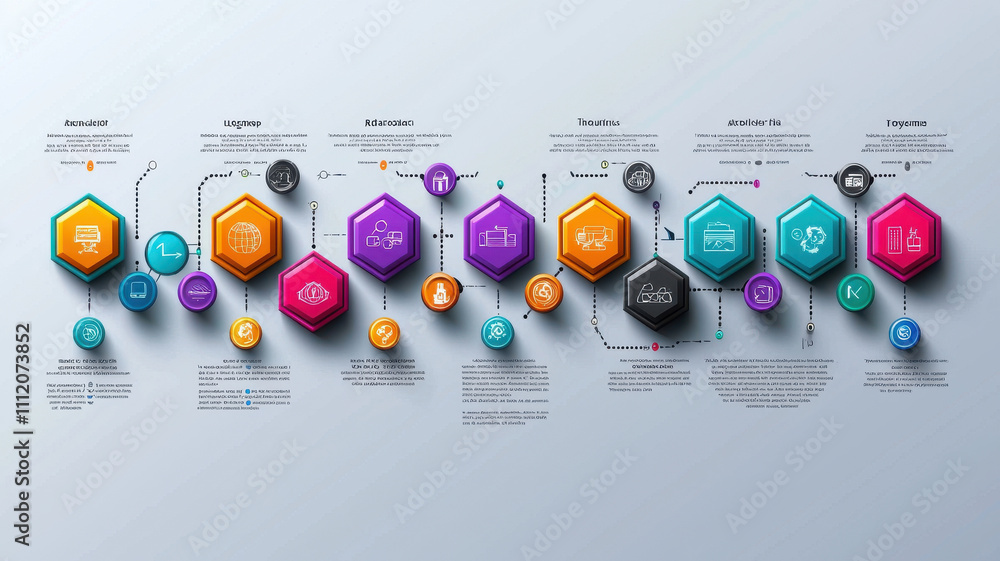 Poster colorful timeline graph hexagonal concept. colorful infographic with hexagonal icons and clear data 