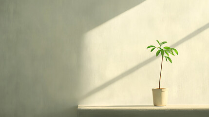 Obraz premium A minimalist scene of a single houseplant on a windowsill, its leaves releasing subtle moisture into the air. Soft natural light streams through the window, highlighting the delicate transpiration
