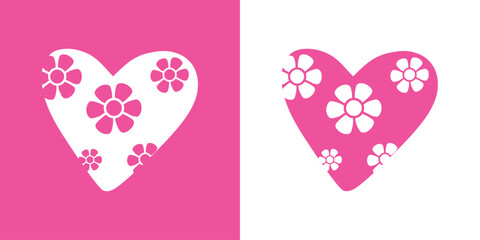 Logo con silueta de corazón con relleno de patrón de flores para tarjetas y felicitaciones de San Valentín