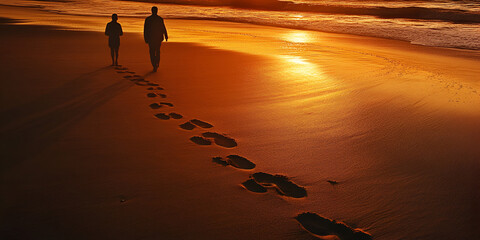 Silhouette of Couple Walking Along Beach at Sunset