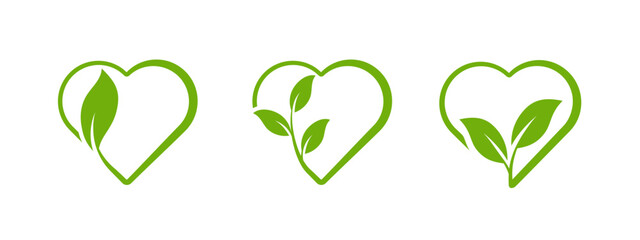 A minimalistic green heart shaped leaf icon with a clean outline, symbolizing love for nature, sustainability, and organic lifestyles, perfect for eco friendly products and stickers.
