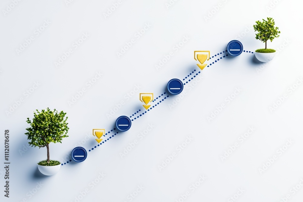 Poster a conceptual image depicting a growth trajectory with trees and icons, symbolizing progress and achi