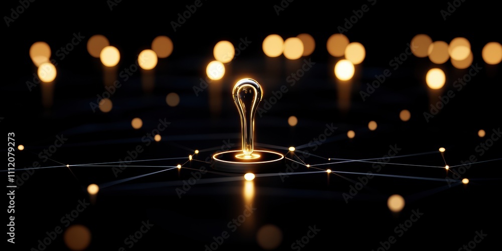 Poster a glowing lightbulb surrounded by golden bokeh, creating a serene and inspiring atmosphere, symboliz