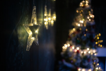 christmas tree and lights holiday background