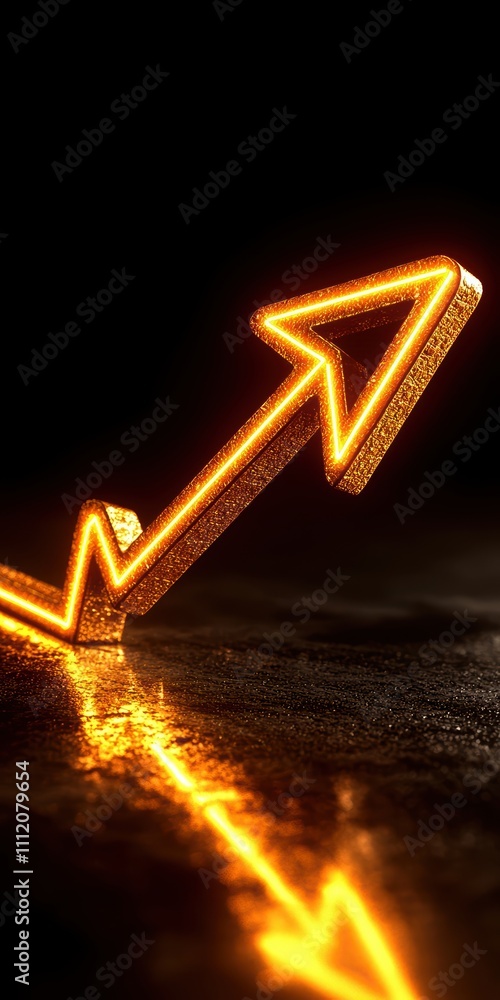 Poster a glowing arrow pointing upwards, symbolizing growth or progress, set against a dark background with