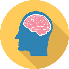 Human brain, human head with brain image isolated on yellow background. Vector, designer illustration.