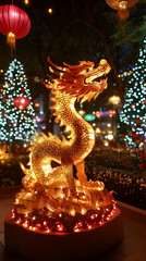 Fototapeta premium Illuminated Dragon Lantern Festive Illustration