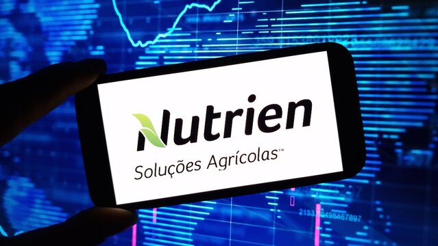 Konskie, Poland - December 01, 2024: Nutrien company logo displayed on mobile phone