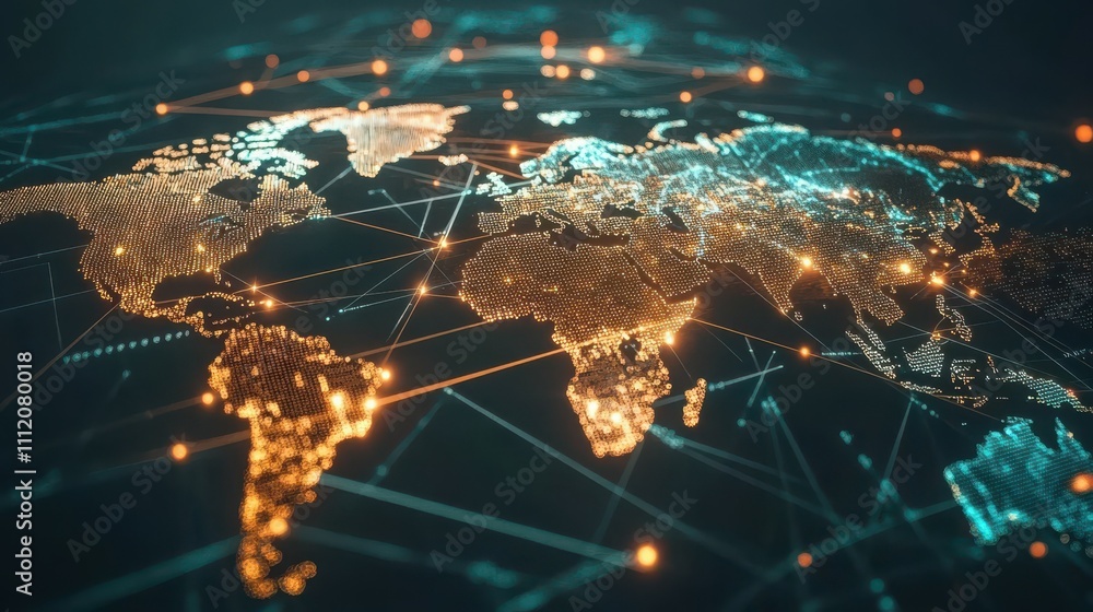 Poster abstract world map concept of global network and connectivity international data transfer and cyber 