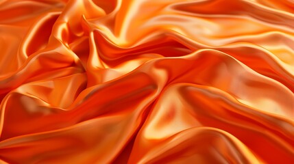 Obraz premium A vibrant orange silk fabric with intricate, flowing folds, creating a dynamic yet soft silky texture.