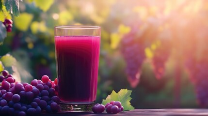 Healthy Refreshment: Grape Juice with Vine Background