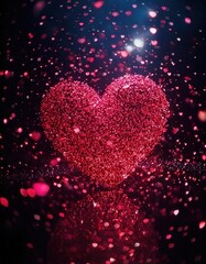 グリッターアート、輝く背景、赤と黒のトーン、輝く無数の赤い火花







