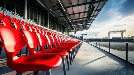 Fototapeta premium Empty stadium seats, a silent testament to the absence of fans, symbolizing the void left by the lack of human connection and shared experiences in the face of challenges.