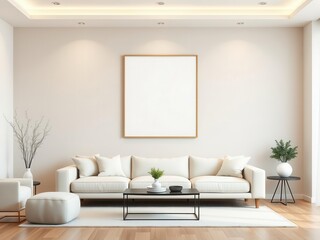 Fototapeta premium A minimalist living room wall art mockup with a neutral background, living room, minimalist