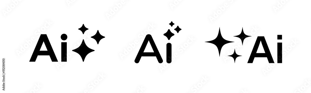 Poster a minimalistic ai logo set with a black gradient design, abstract typography, and robot inspired ico