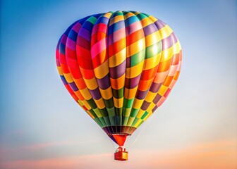 Naklejka premium Colorful Hot Air Balloon in Low Light Against a White Background, Evoking Joy and Freedom, Perfect for Travel and Adventure Themes, Ideal for Celebrating Life's Special Moments