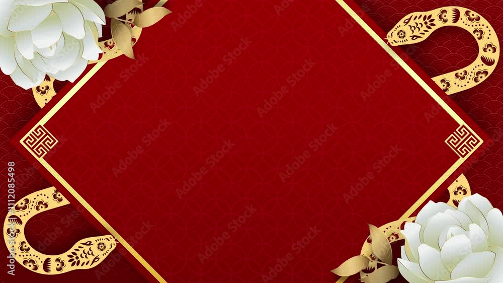 Wall mural chinese new year red background for 2025 year of snake with copy space for text and oriental style d