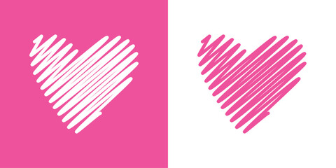 Logo con silueta de corazón con relleno de garabatos con líneas en zigzag para tarjetas y felicitaciones de San Valentín © teracreonte