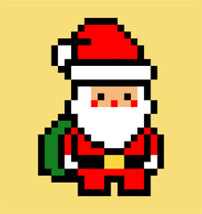 Santa pixel art in yellow background