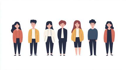 Fototapeta premium Diverse group of illustrated characters standing together in a minimalist style