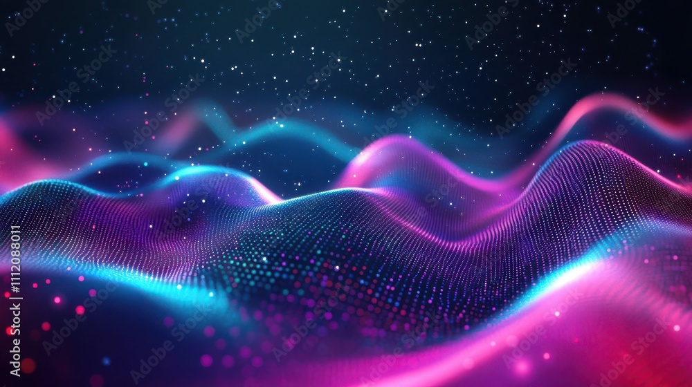 Aufkleber abstract gradient hologram dynamic wave of particles. digital wallpaper technology background
