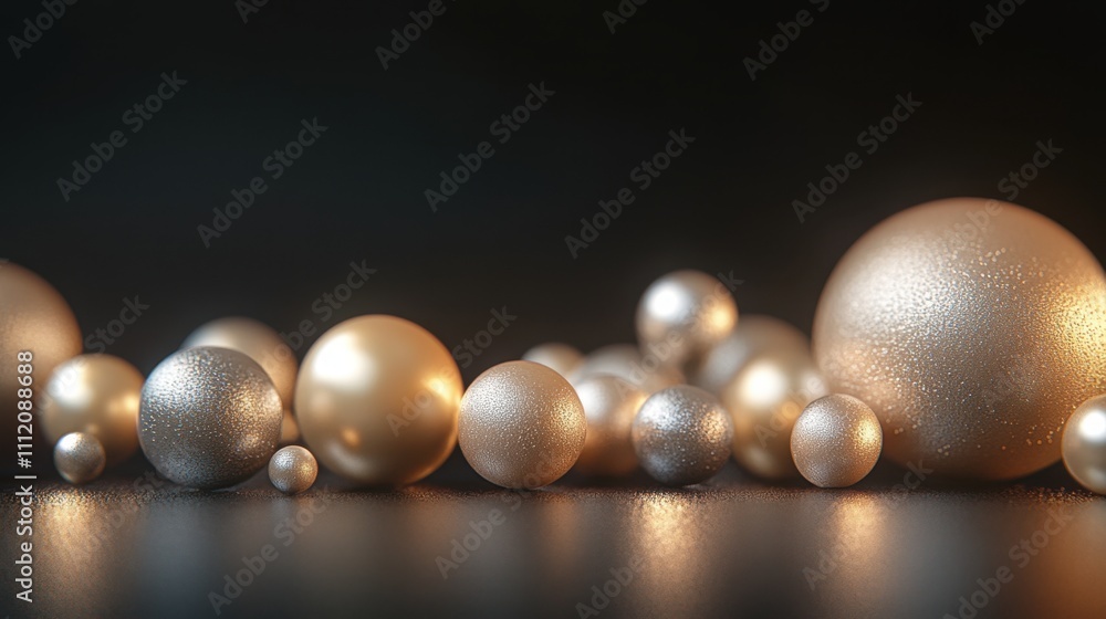Poster A soft bokeh effect with golden and silver shimmering orbs, varying sizes and brightness, set against a dark gradient background, abstract and atmospheric, professional studio lighting.