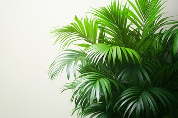 Lush green palm leaves against a soft white background. Perfect for adding a tropical touch to your designs.