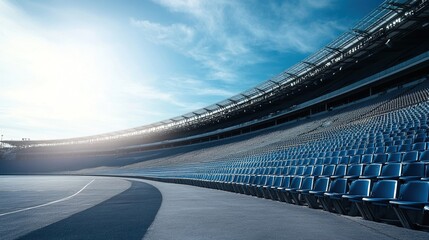 Fototapeta premium Empty stadium seats, a silent testament to the absence of fans, symbolizing the void left by the lack of human connection and shared experiences in the face of challenges.