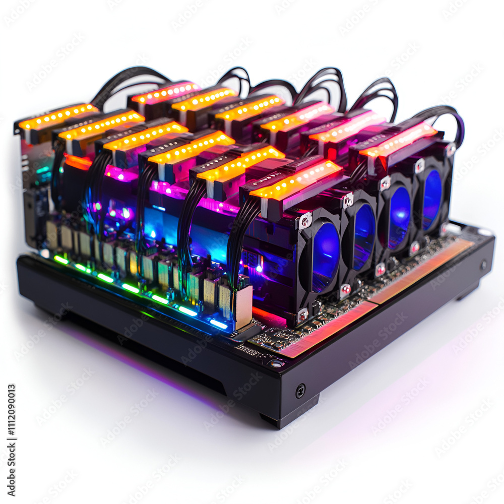 Poster high-performance mining rig setup home office technology display modern environment close-up view cr