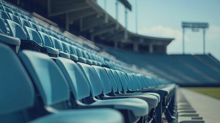 Fototapeta premium Empty stadium seats, a silent testament to the absence of fans, symbolizing the void left by the lack of human connection and shared experiences in the face of challenges.