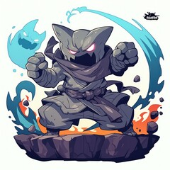 Stone warrior chibi character with fire and water powers.