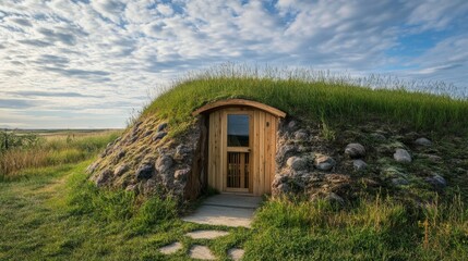 Fototapeta premium Earthen Home with Wooden Door - Rustic Architecture