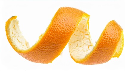 Peel of fresh orange fruit isolated on a white background. Slice of citrus zest.