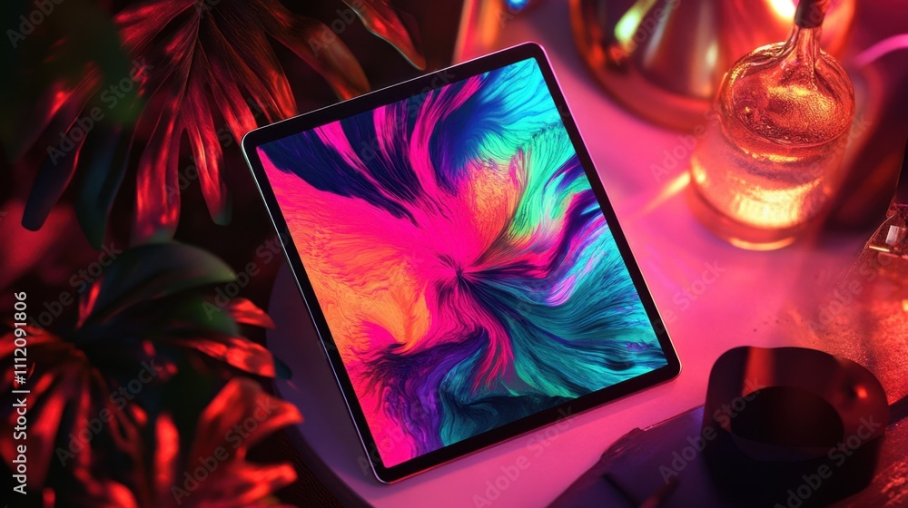 Poster a vibrant composition of generative art featuring colorful, flowing patterns created by an ai algori