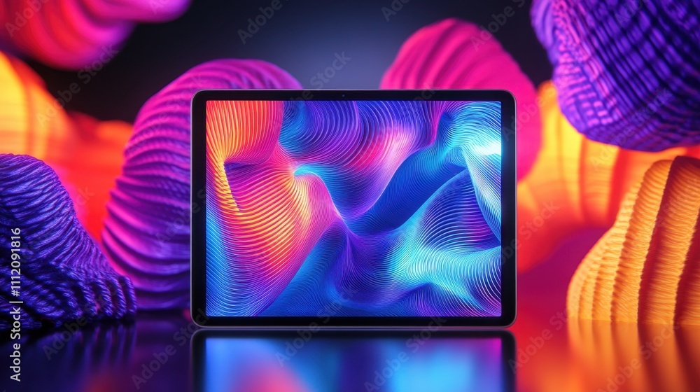 Poster a vibrant composition of generative art featuring colorful, flowing patterns created by an ai algori