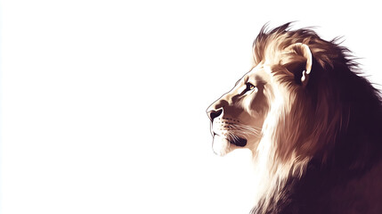 Naklejka premium leo head beige sketch; wildcat looking a side with curiosity & focused face expresson; lion emblem isolated over white background; great for advertising