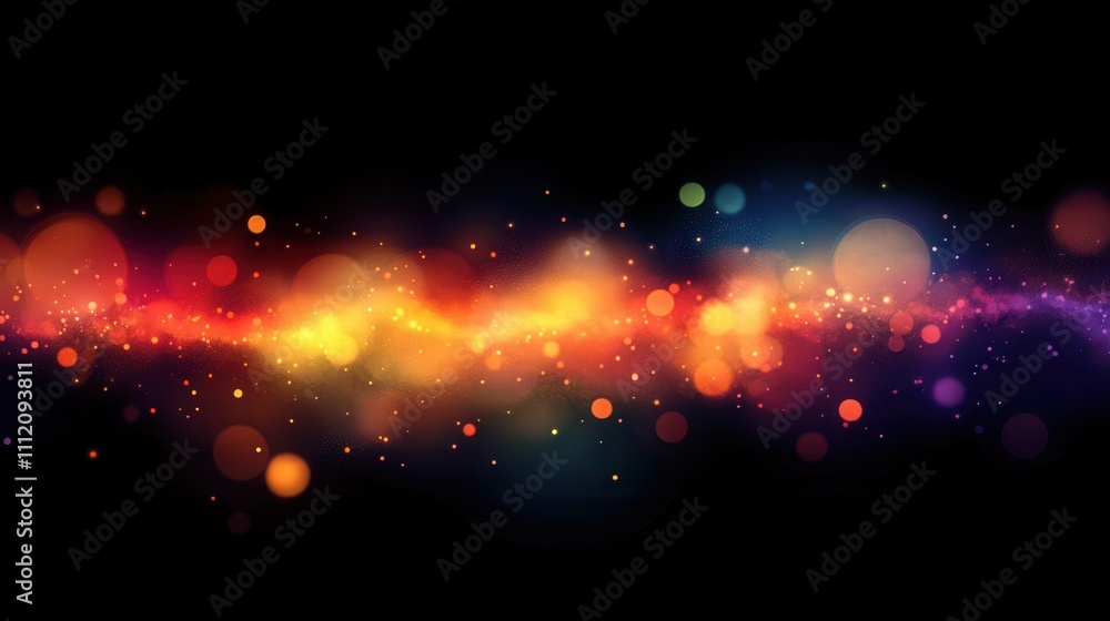 Poster abstract out-of-focus christmas lights in vibrant warm and cool tones, creating a soft and shimmerin