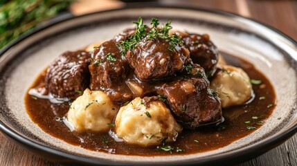 Hearty Beef Dish with Tender Meatballs and Mashed Potatoes