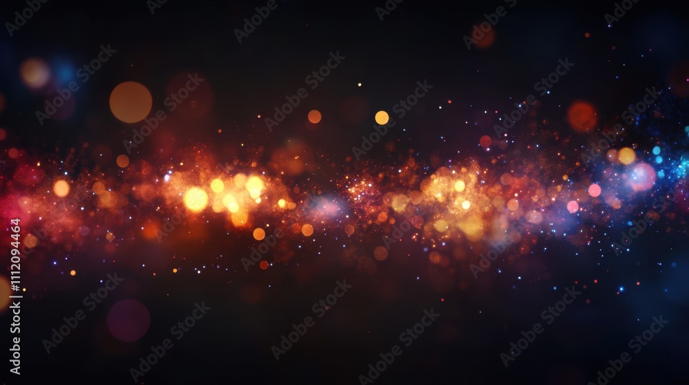 Poster abstract out-of-focus christmas lights in vibrant warm and cool tones, creating a soft and shimmerin