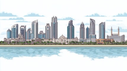 Urbanscape Linear Banner: Customizable Cityscape with Diverse Objects and Background Fill