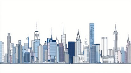 Naklejka premium Urbanscape Linear Banner: Customizable Cityscape with Diverse Objects and Background Fill