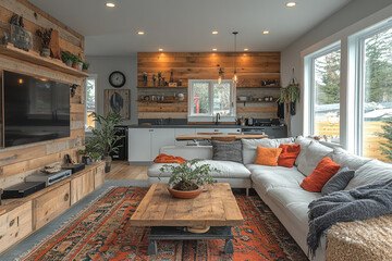 Rustic Living Room Design With Wooden Accents And Comfortable Seating