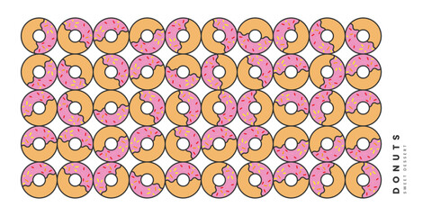 Fototapeta premium Donuts sweet dessert art poster. Doodle flat style vector.