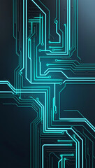 Abstract circuit board with glowing neon pathways on dark background