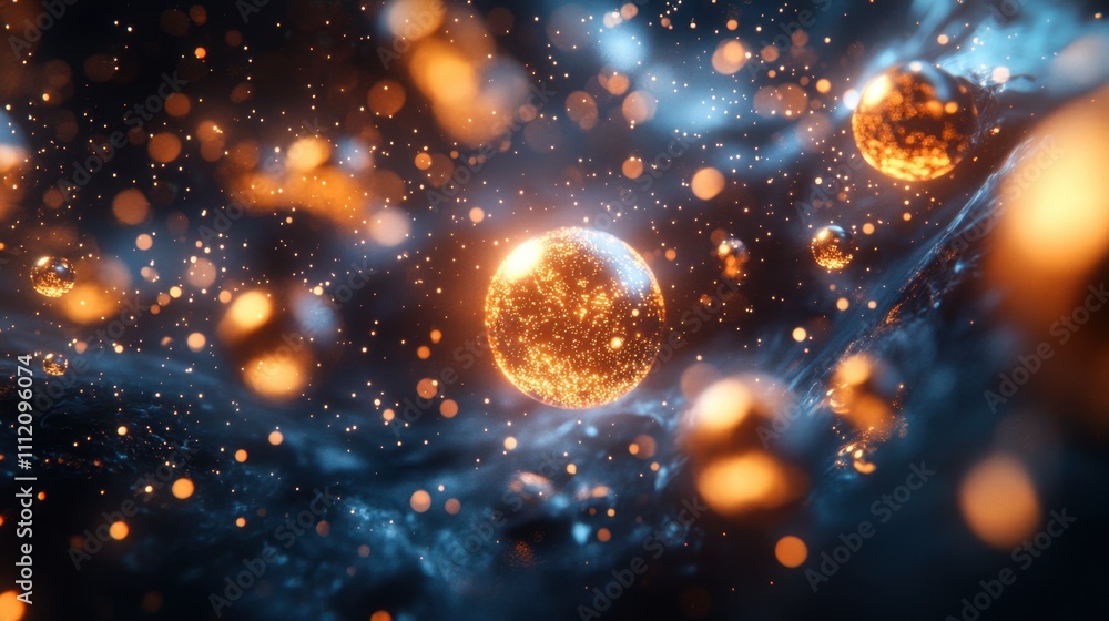 Poster celestial spheres: an artistic depiction of celestial spheres with an ethereal glow, creating a sens
