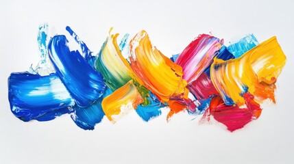 Bold multicolor oil paint strokes with vibrant and contrasting hues, abstract energetic composition, isolated on a clean white background, textured and detailed