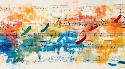 Colorful musical notes pattern on sheet music