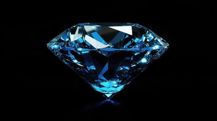 Brilliant Blue Diamond Gemstone with Sparkling Facets on Black Background