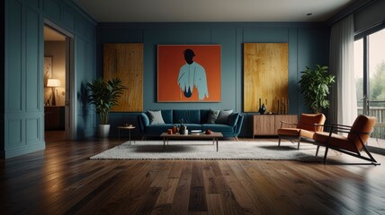 Fototapeta premium Interiors of a Modern Living Room with Wood Floor 