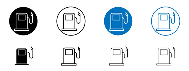 Gas station icon set in black and blue colors